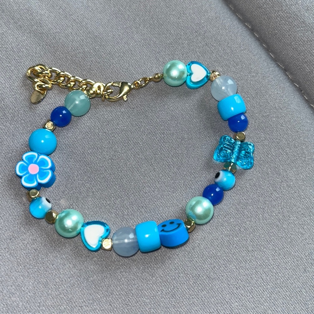 blue beads and charms bracelet